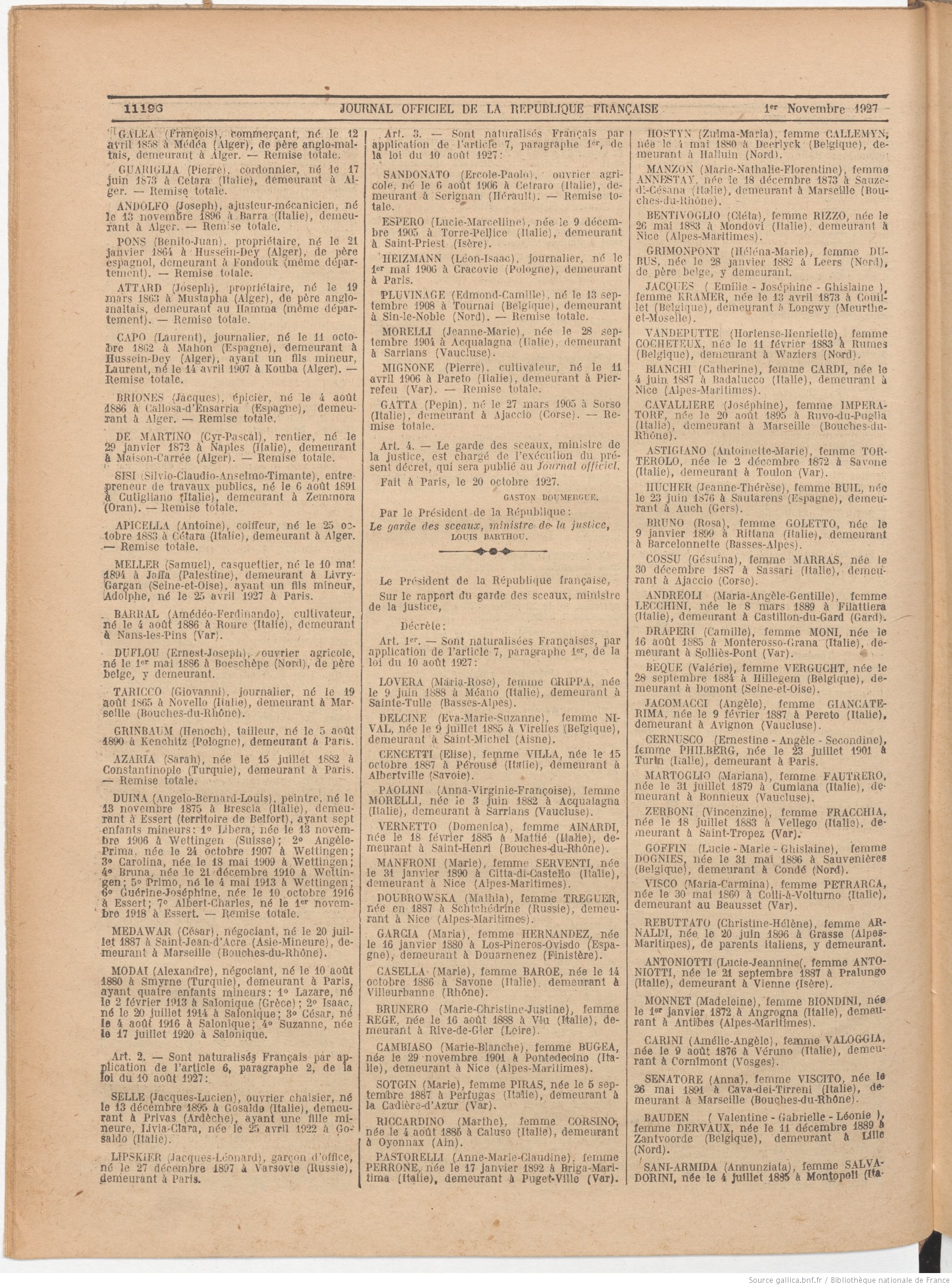 Les Naturalisations Entre 1900 Et 1960 En Ligne
